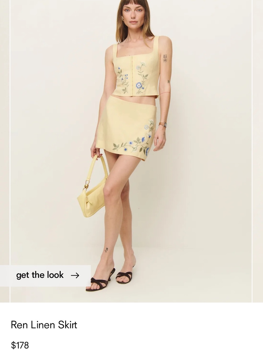 Reformation Juliet Linen Yellow Floral Embroidered Two-Piece Set - Picture 3 of 14